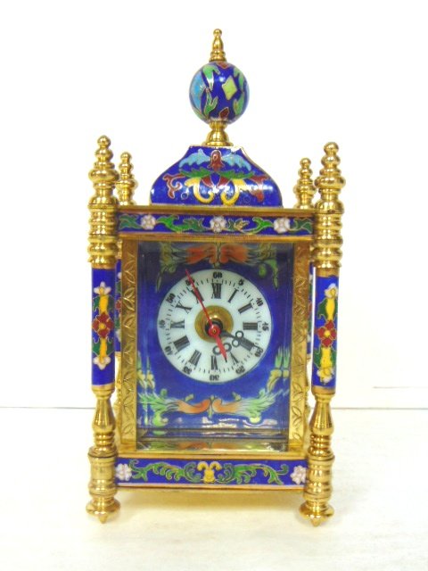 VINTAGE CHINESE CLOISONNE CLOCK WITH HAND PAINTED SCENE (1 of 6)