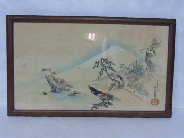 VINTAGE ANTIQUE JAPANESE WATERCOLOR PRINT OF MT FUJI (1 of 6)