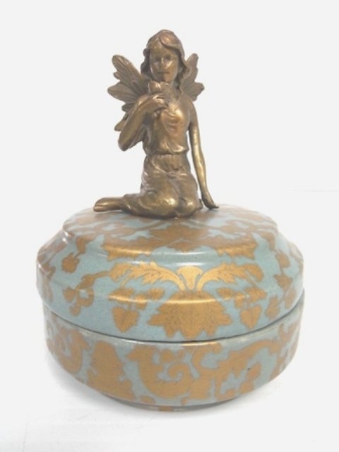 VICTORIAN ART NOUVEAU PORCELAIN & BRONZE VANITY BOX (1 of 4)