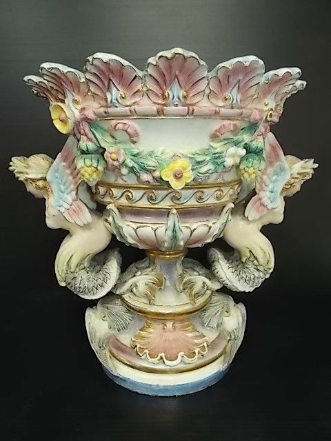 RARE ANTIQUE MAJOLICA HUGO LONITZ CENTERPIECE COMPOTE (1 of 5)