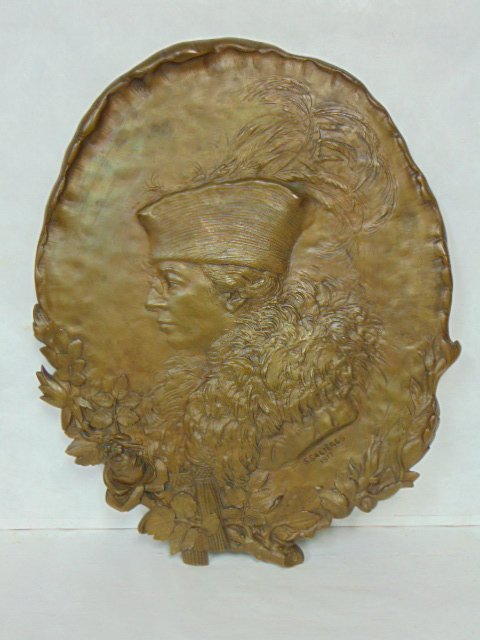 ANTIQUE ART NOUVEAU FRENCH BRONZE WALL PLAQUE SALIERES (1 of 5)