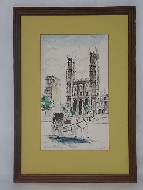 VINTAGE HAND PAINTED PRINT OF L' EGLISE NOTRE DAME (1 of 6)