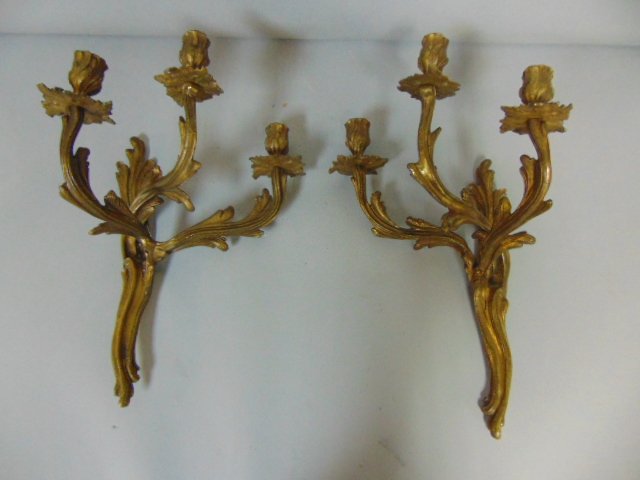 PR OF FRENCH ANTIQUE BRASS CANDLE SCONCES (1 of 7)