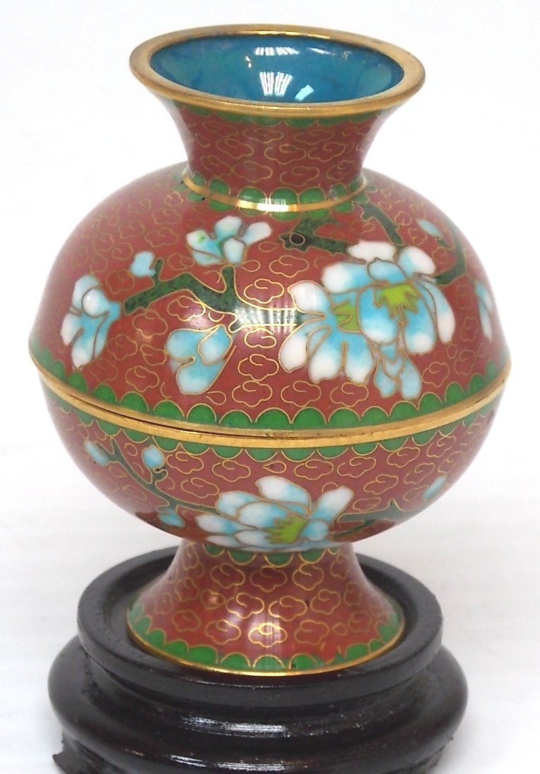 VINTAGE CLOISONNE MINI RICE WARMER W/ STAND (1 of 3)
