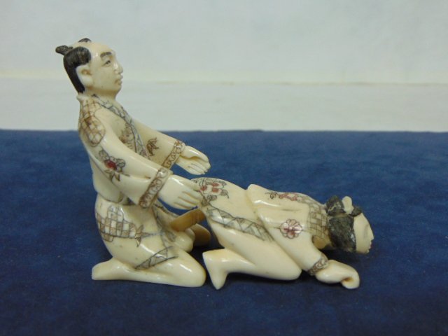 VINTAGE HAND CARVED BONE NETSUKE SHUNGA FIGURES: Up for sale are these very nice vintage hand carved bone Netsuke Shunga figures that are sexually explicit. The male piece measures about 2 3/4" tall by about 1 1/2" wide. The female figure measures 2