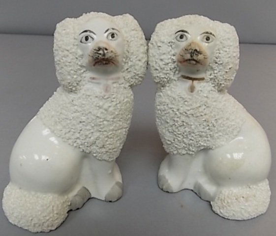 ANTIQUE STAFFORDSHIRE PORCELAIN POODLE DOG FIGURES (1 of 8)