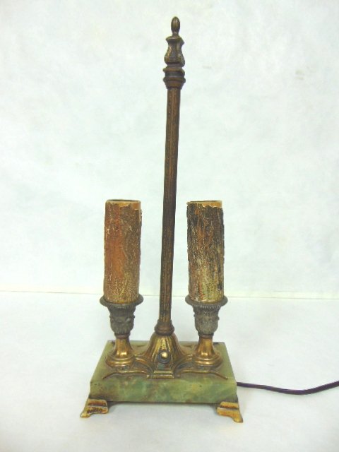 ANTIQUE GREEN ONYX STUDENTS DESK TABLE LAMP (1 of 7)