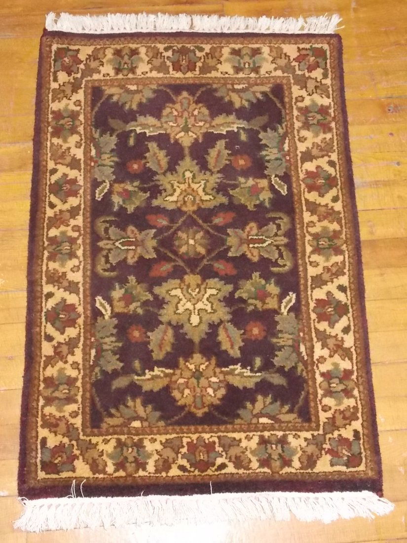 HANDMADE INDIA OUSHAK RUG 2 X 3 RAISIN/GOLD (1 of 6)