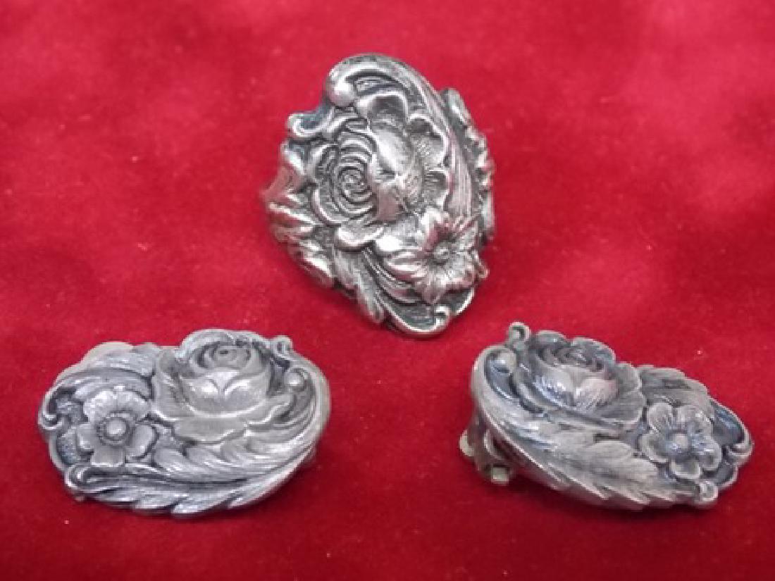 ANTIQUE 3PC KIRK & SON STERLING SILVER RING EARRING (1 of 5)