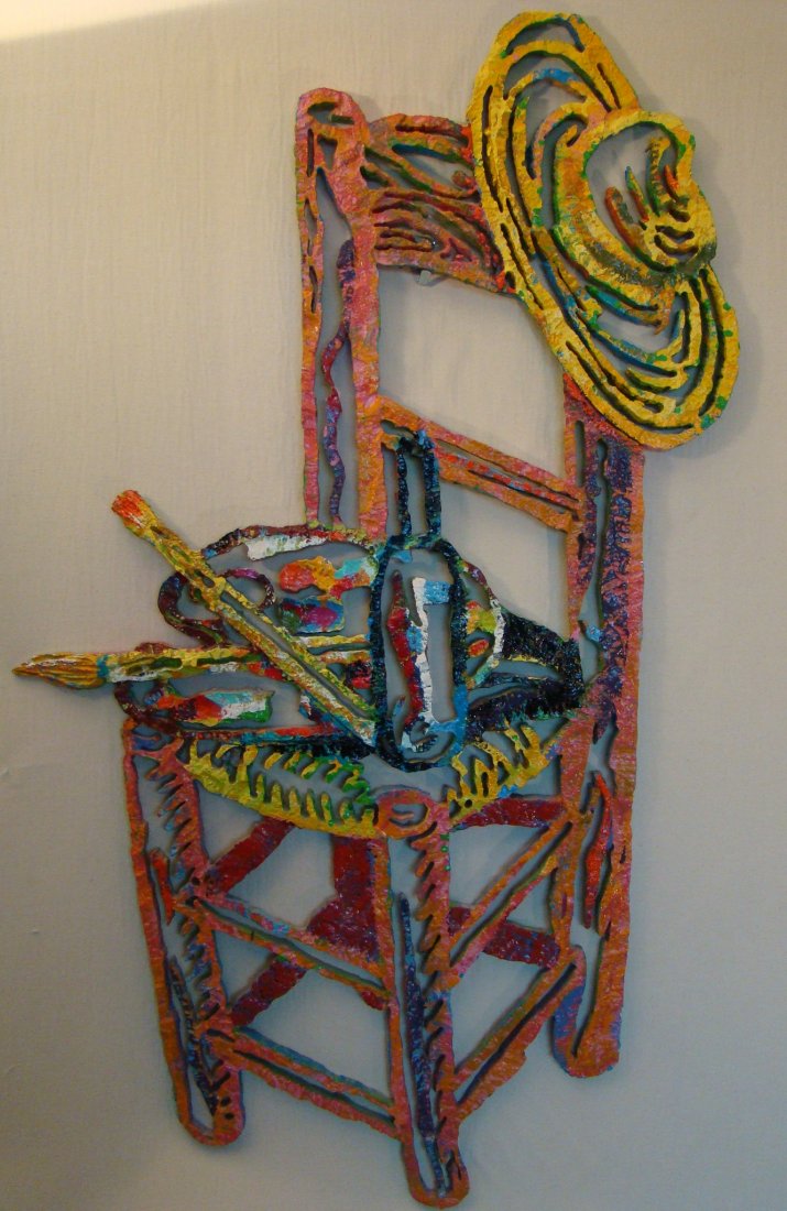 Metal Sculpture by David Gerstein: Metal Sculpture by Israely artist David Gerstein, "Van Gogh's chair". Signed on verso - D.Gerstein 1990. 27"W X 48"H