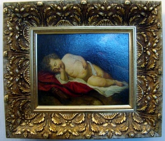 "Sleeping Angel", oil on canvas, not signed, 13"X15"