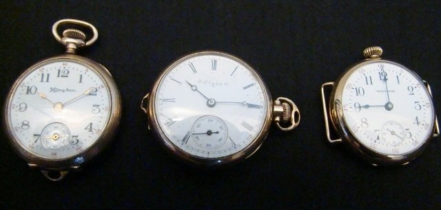 Waltham, Hampden, Elgin - Lot of 3 watches.