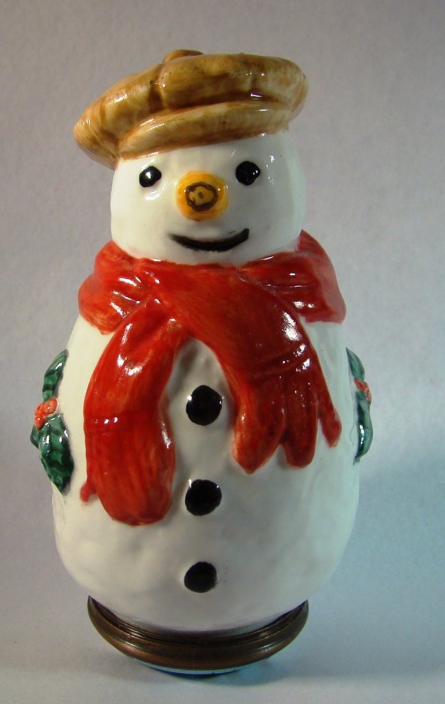 Halcyon Days, Bonbonnieres, Snowman w/red scarf. 3 1/2" (1 of 7)
