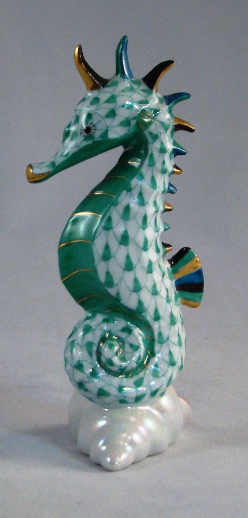 Herend, Green fishnet Seahorse on a Shell. 4"H (1 of 5)