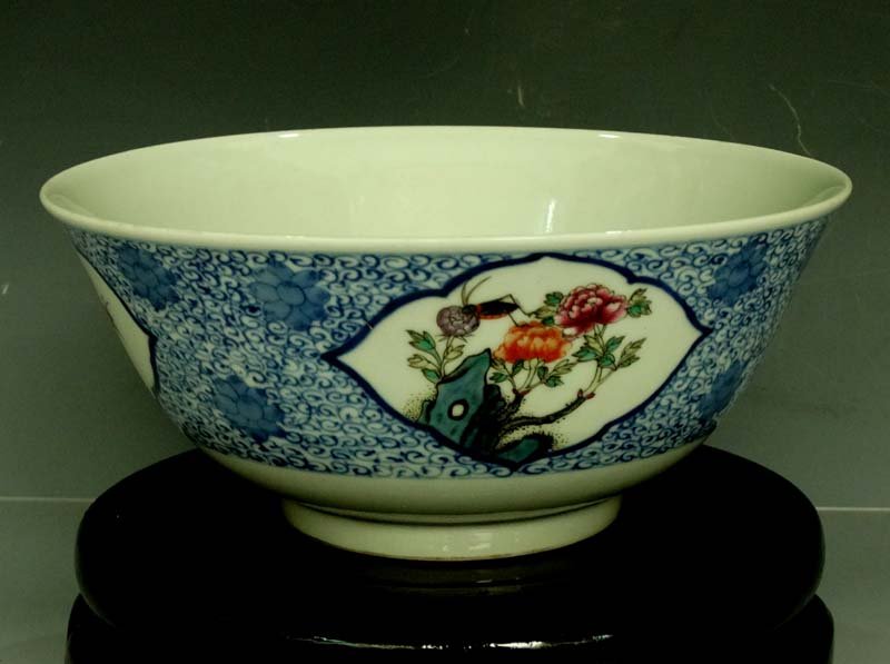 Fine Chinese Qing Blue-White and "Dou Cai" Porcelain Bo: Fine Chinese Qing Blue-White and "Dou Cai" Porcelain Bowl with a Daoguang Mark, Size: D*H 21*10cm. Item Can Ship to the Worldwide with Strong and Safety Wooden Box Packing, We Can Only Accept the Bidd