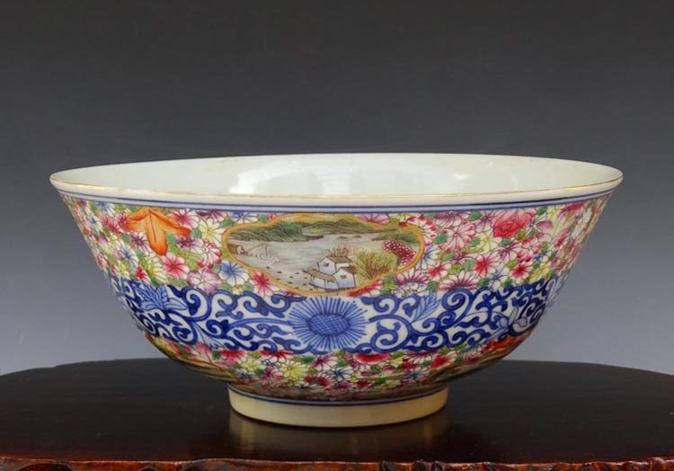 A Chinese Qing B/W and Dou Cai Porcelain Bowl: A Chinese Qing B/W and Dou Cai Porcelain Bowl with Qianlong Mark, Size: H*D 7.5*17.2cm, Highly Important Item, Auction Classification and Museum Quality Guarantee.