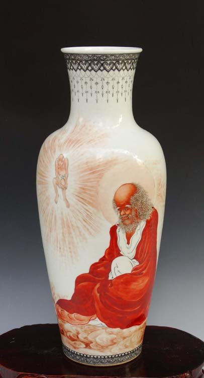 A Chinese Orange Peel Glaze Alum Red Porcelain Vase: A Chinese Republic Period Orange Peel Glaze Alum Red Porcelain Vase with "Wang Bu 王步" Mark, Size: H*D 37*15cm, Highly Important Item, Auction Classification and Museum Quality Guarantee.