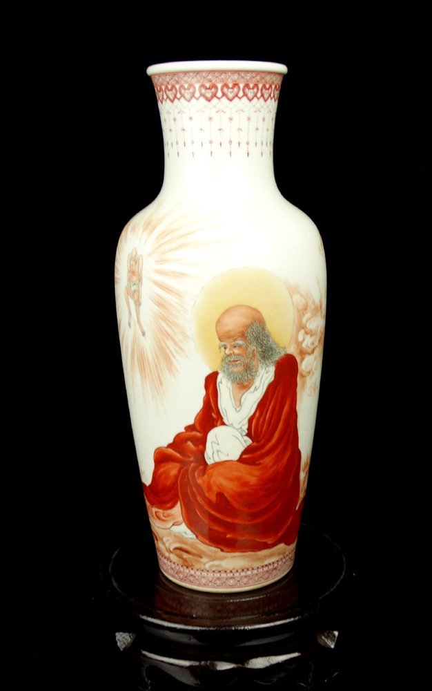 A Fine Chinese Republic Period Alum Red Porcelain Vase: 民国王步矾红 A Fine Chinese Republic Period Alum Red Porcelain Vase with a Mark of "Wang Bu 王步", Size: H*D 37*15cm.
