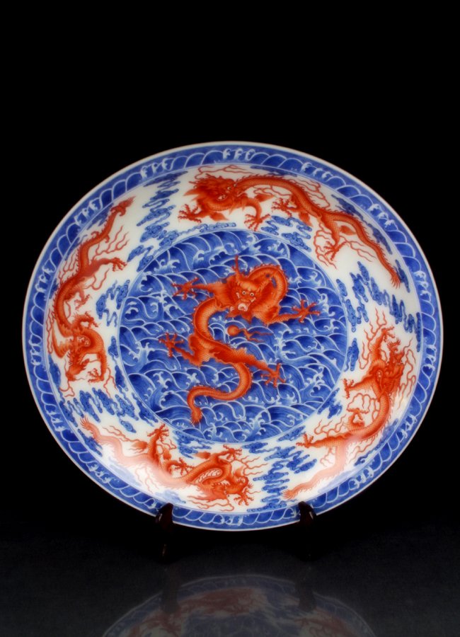 A Top Grade Chinese Qing B/W and Dou Cai Porcelain Plat: A Very Large Top Grade Chinese Qing Blue White and Dou Cai Porcelain Plate with Yongzheng Mark, Auction Classification and Museum Quality Guarantee, Size: D*H 49*9.5cm.