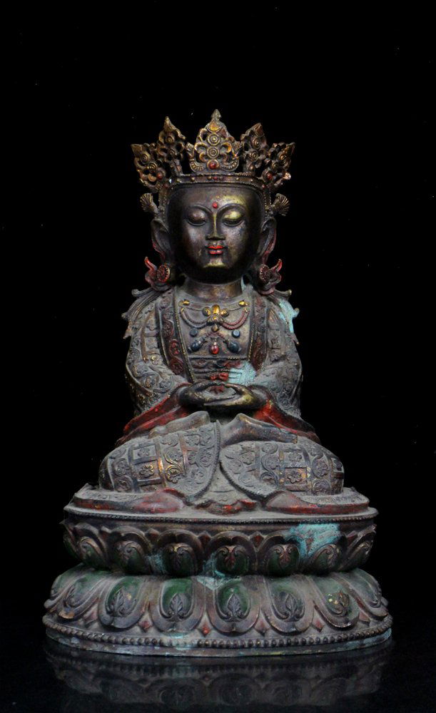 Excellent Large Chinese Qing Gilted Lotus Seated Bronze (1 of 7)