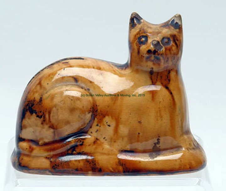 Earthenware Recumbant Cat Figural Coin Bank (1 of 2)
