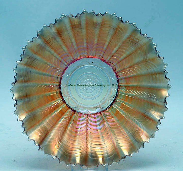 Northwood Nippon Marigold Bowl: Northwood Nippon Marigold Bowl. 8 1/2" D, 2" H. Carolyn Price Collection.