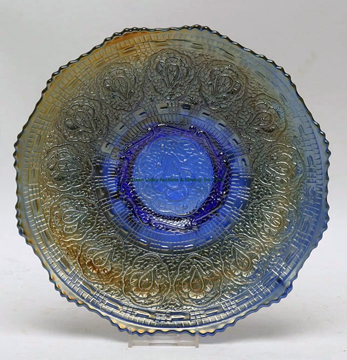 Fenton Persian Medallion Cobalt Plate: Fenton Persian Medallion Cobalt Plate. 9" D, 1 1/2" H. Lee Roy Weaver Estate, Stanley, Virgina.