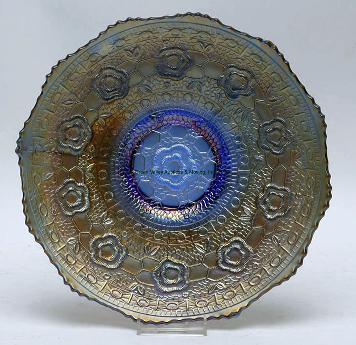 Fenton Captive Rose Cobalt Plate: Fenton Captive Rose Cobalt Plate. 9 1/8" D, 1 1/2" H. Lee Roy Weaver Estate, Stanley, Virgina.