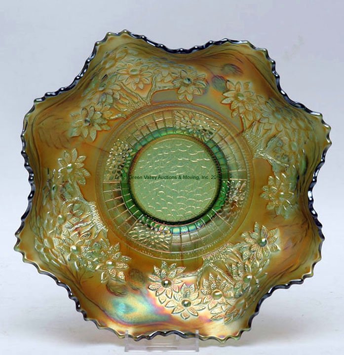 Fenton Orange Tree Green Ruffled Bowl (1 of 1)