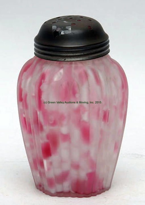 Northwood Ribbed Pillar Opalescent Sugar Shaker: Northwood Ribbed Pillar Cranberry Opalescent Sugar Shaker. 4 1/2" HOA. Lee Roy Weaver Estate, Stanley, Virgina.