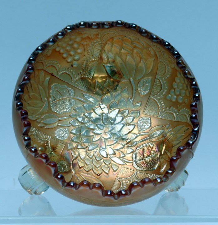 Fenton Carnival Glass Lotus & Grape Rose Bowl (1 of 2)