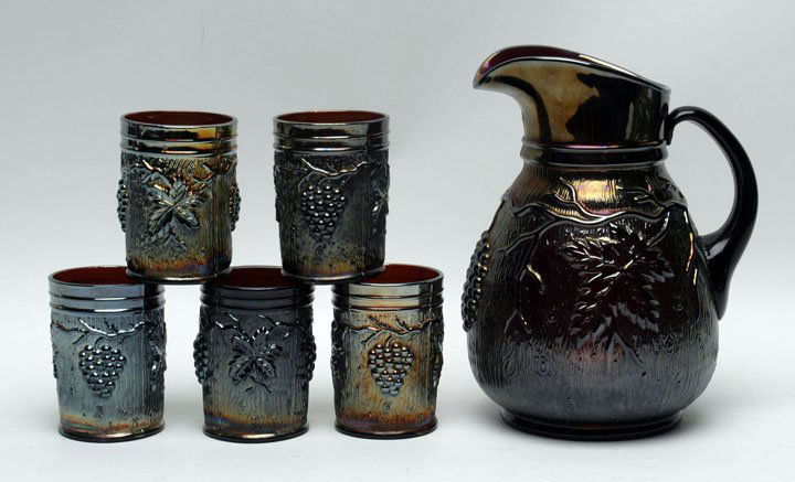 Dugan Carnival Glass Vineyard Water Set (1 of 2)