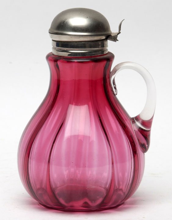 Victorian Cranberry Paneled Optic Syrup Pitcher (1 of 1)