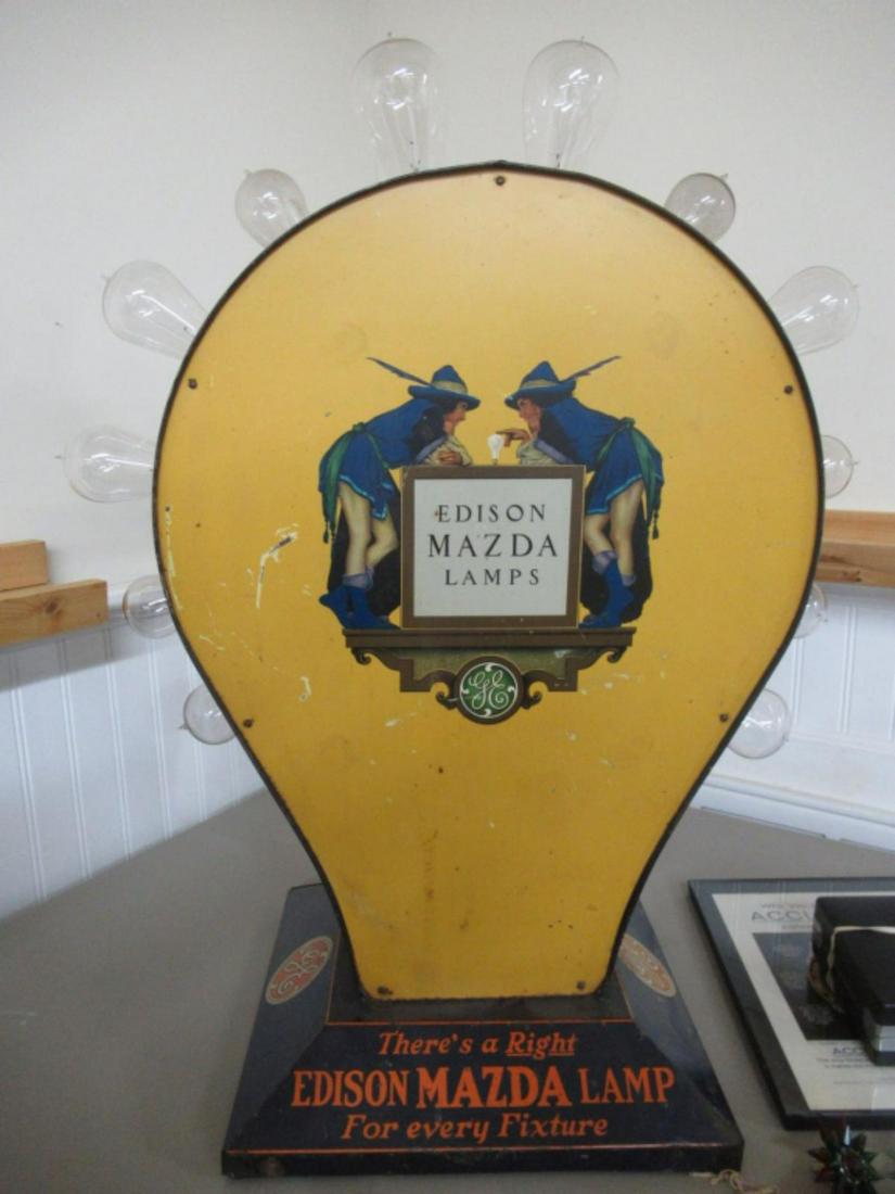 GE Edison Mazda Lamp Store Display Parrish Art: GE Edison Mazda Lamp Store Display with Maxfield Parrish Art and testing stations on back. 12 clear tippped bulbs included 1920's can be seen on antiques roadshow