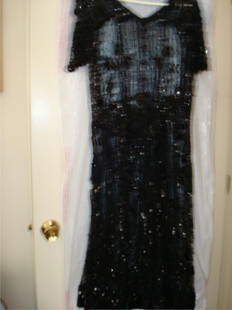 Black Beaded 'Flapper' Dress: Black Beaded 'Flapper' Dress - with two small pieces of extra beaded fabric - 17" across at shoulders and 42' long, lovely beaded design