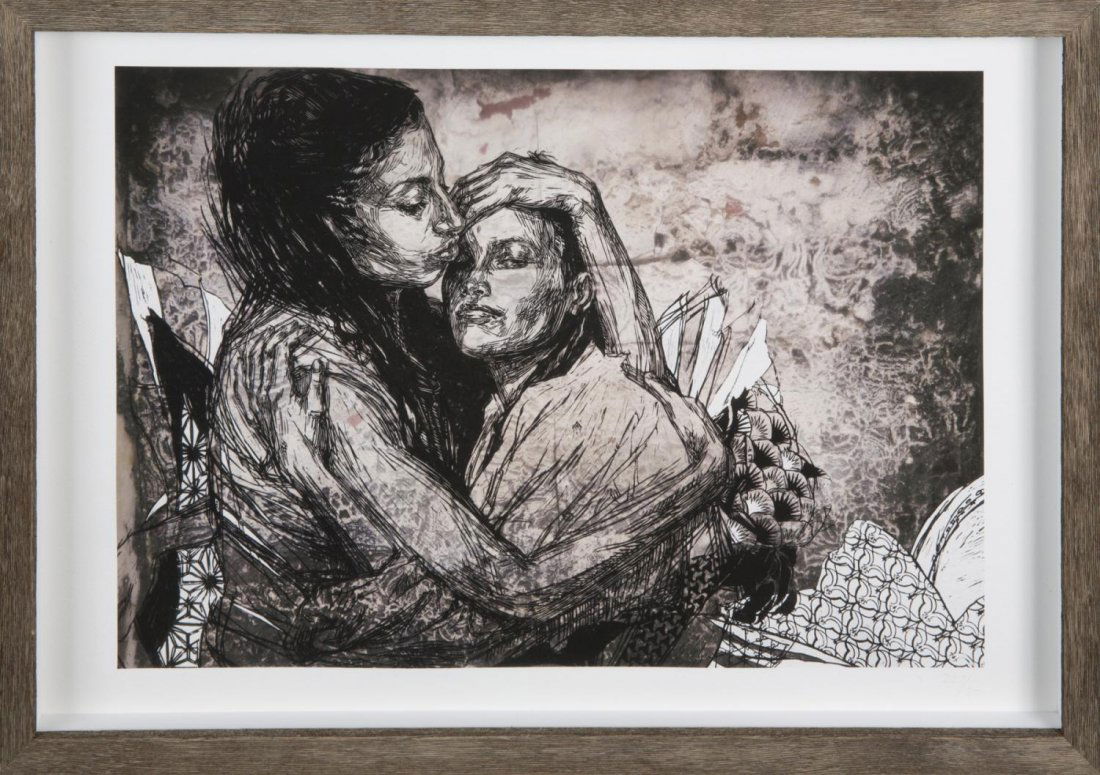 SWOON- Alixa and Naima III - 2015: SWOON (American, 1977). Alixa and Naima III - 2015. Digital fine art print on archival Canson Mi Teintes paper. Signed and titled in pencil on verso and numbered in pencil on recto lower right 227/250