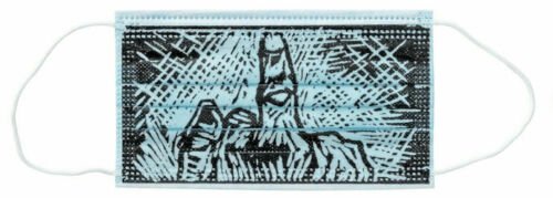 AI WEIWEI Mask with Middle Finger limited edition art: Ai Weiwei MASK. Middle Finger limited edition art. Year: 2020 Medium: Ink on polypropylene fabric. Measurement: Image: 10 x 17cm, overall width: 27cm. Made in the artists studio in Berlin, each work i