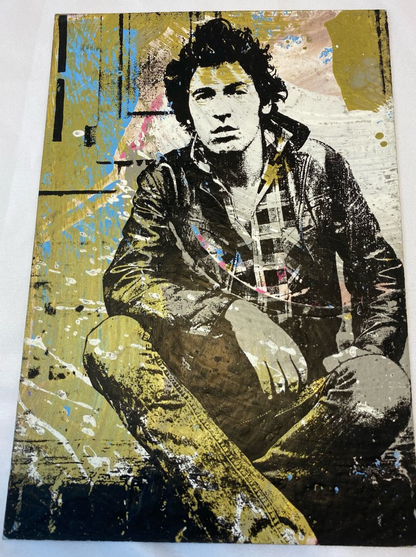 Bruce Springsteen- Mixed Media Screenprint: Bruce Springsteen-Mixed Media Screenprint on Heavyweight Paper. Artist: Bobby Hill. Size: Approximately 6"x9." This amazing piece will be an amazing addition to any Rock and Roll fan's collection.