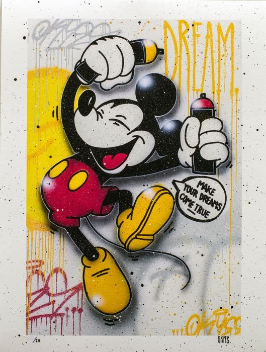 OKYES (Rodrigo Seyko) - MAKE YOUR DREAMS COME TRUE: Hand Finished Giclée Print - Hand Finished, Hand Signed, Gallery Stamp by Okyes the alter ego of world famous street artist Seyko - 2020 - limited edition and super exclusive (20 units) for each Gicl