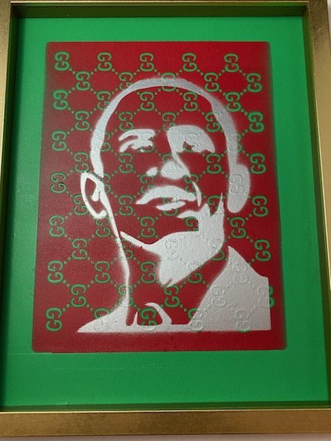 CON ARTIST- MY GUCCI PRESIDENT: Con Artist - My Gucci President Original Painting. 1/1. 11 x 14 In. Spraypaint on Board Con Artist One of the top names in the Los Angeles street art scene. Coming off a hot residency at Fairfax Distr
