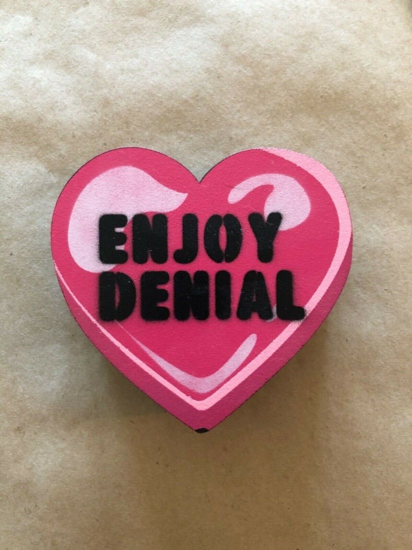 DENIAL - HEART - 3D WOOD SCULPTURE: DENIAL - HEART - 3D SCULPTURE 3D - Cut Wood Sculpture - Hand Spray Painted Ed. 75 Approx. 6x4 in. 2018. RARE. NOT FOR SALE. COA.