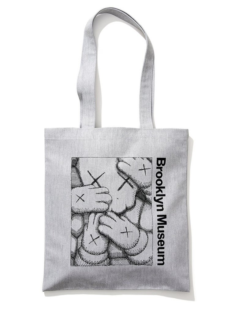 KAWS - WHAT PARTY - TOTE (GREY): Kaws What Party - Brooklyn Museum - Grey Tote 100% Cotton, 9.4 oz. , 15.25 x 14 inches
