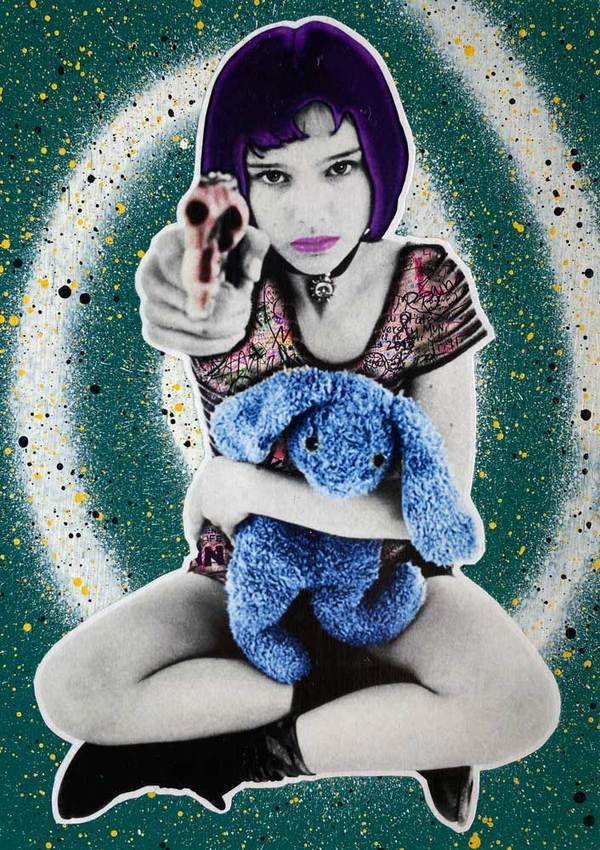 THE POSTMAN - THE PROFESSIONAL - ORIGINAL ON WOOD: Matilda (The Profesional) Natalie Portman in the Cult Movie - The Professional Handmade mixed medium collage on wood. Varnished and signed on the back. Size - XS- A5 - 15x21cm Edition 1/1 Comes with C