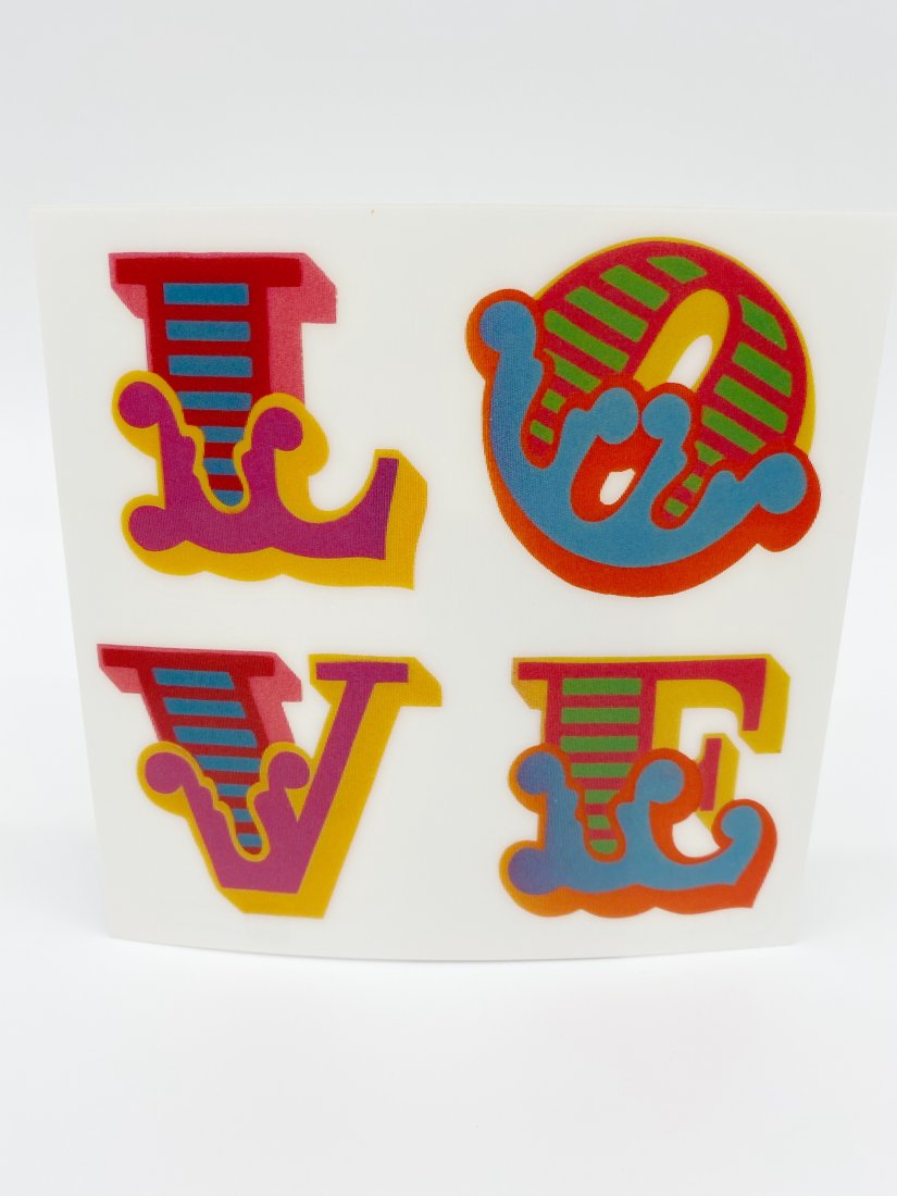 BEN EINE - LOVE HAND SIGNED 3D LENTICULAR PRINT: Ben Eine Love Hand Signed 3d Lenticular Print. Ben Eine ‘Love Lenticular’ white print. Limited edition of 1000 each. Each print / card measures 15cm x 15cm (150mm x 150mm) and is hand signed on th