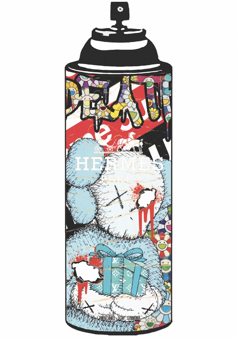 DEATH NYC - "XX GIFT HER SPRAY 1" - KAWS X HERMES: DEATH NYC - "XX GIFT HER SPRAY 1" - KAWS X HERMES Edition of 100 + Artists Proofs Size: 45cm x 32cm Print is signed and dated by DEATH NYC. Paper: Fine art 300 gsm paper Comes with Certificate of Auth