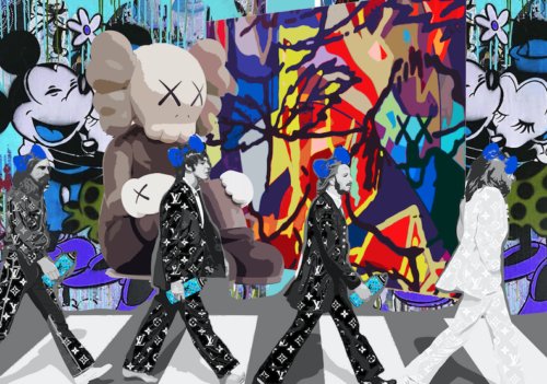DEATH NYC - "X X MICKEY WALK 2" -KAWS X THE BEATLES: DEATH NYC - "X X MICKEY WALK 2" -KAWS X THE BEATLES Edition of 100 + Artists Proofs Size: 45cm x 32cm Print is signed and dated by DEATH NYC. Paper: Fine art 300 gsm paper Comes with Certificate of Au