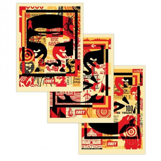 SHEPARD FAIREY - 3 - FACE COLLAGE - SIGNED SET (1 of 8)