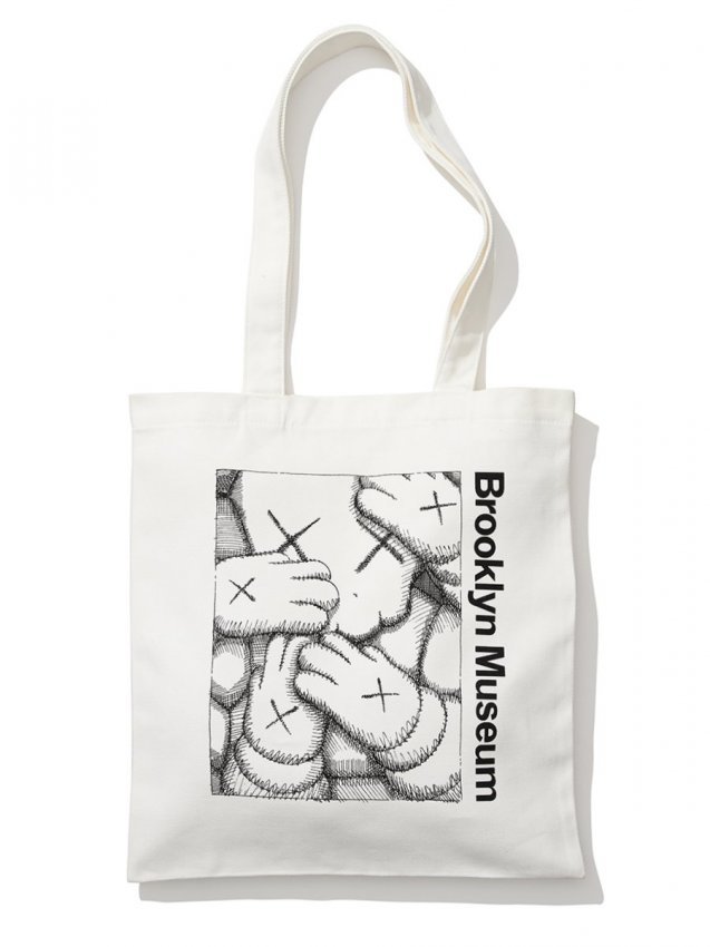 KAWS - WHAT PARTY - TOTE (WHITE): Kaws What Party - Brooklyn Museum - White Tote 100% Cotton, 9.4 oz. , 15.25 x 14 inches