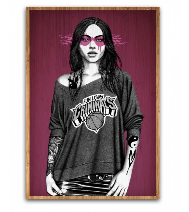 FIN DAC - CONEY ISLAND GIRL - ON BAMBOO WOOD PANEL (1 of 7)