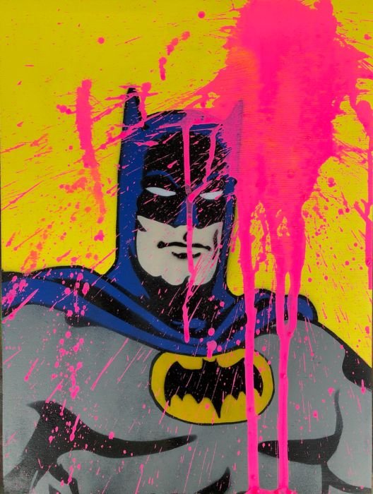 13.13 - BIG PINK SPLASH VS BATMAN - ORIGINAL ON WOOD (1 of 5)